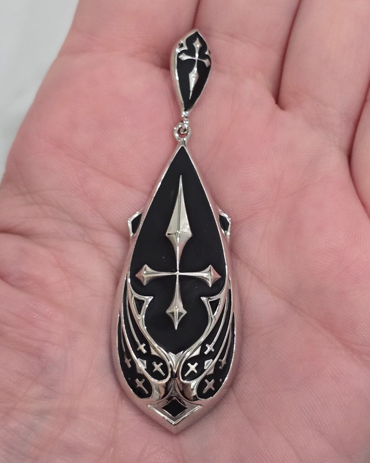 Killstar Drop of Faith Black Silver Goth Cross Dangle Shield Earrings