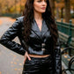 BADEE Faded Vegan Leather Croc Texture Crop Jacket Oversized Hook Front