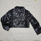 BADEE Faded Vegan Leather Croc Texture Crop Jacket Oversized Hook Front