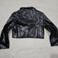 BADEE Faded Vegan Leather Croc Texture Crop Jacket Oversized Hook Front