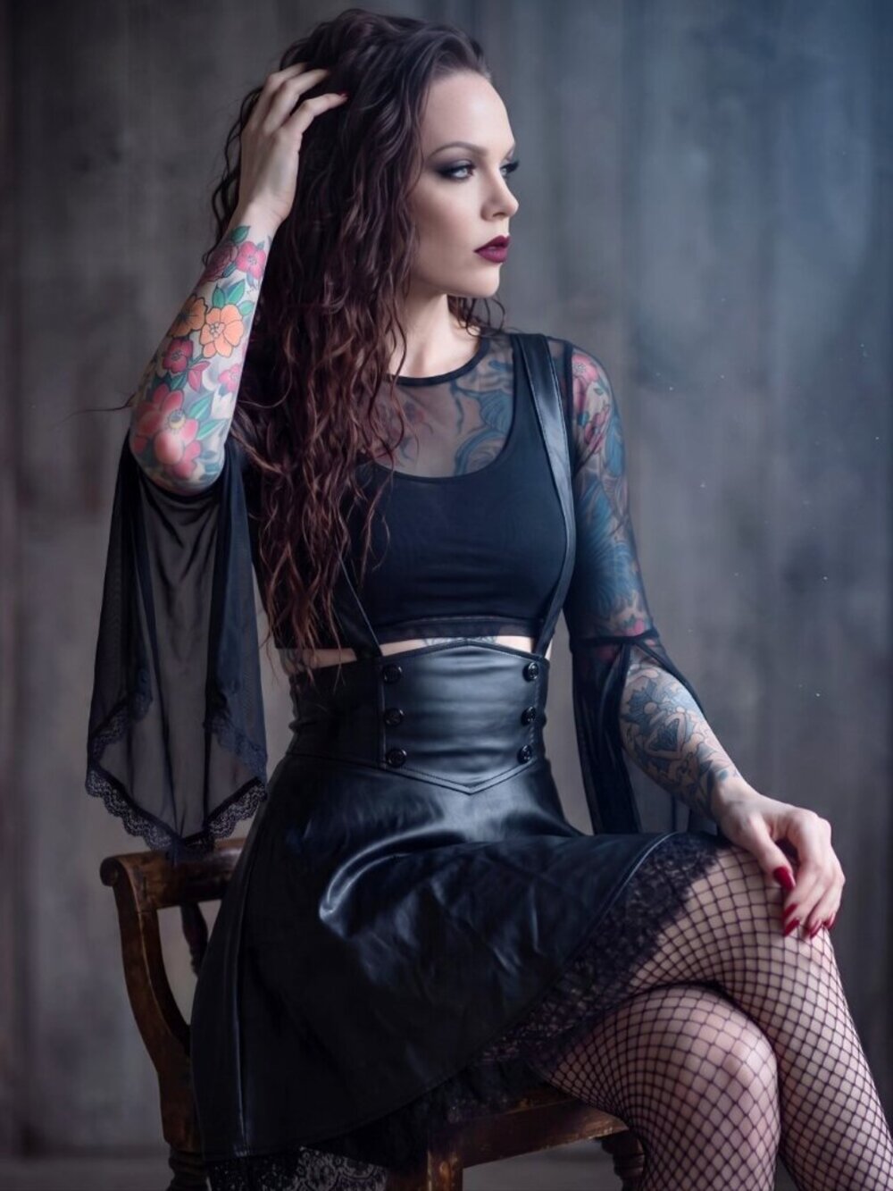 Killstar Marked High Waisted Mini Skirt Suspender Faux Leather Skater XS