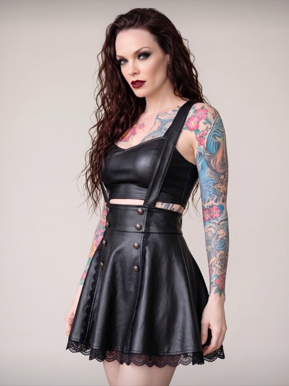 Killstar Marked High Waisted Mini Skirt Suspender Faux Leather Skater XS