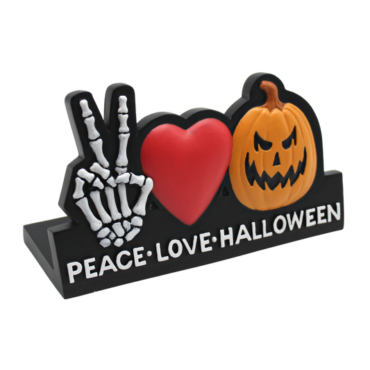 Peace Love Halloween Plaque - Retro Halloween Decor - Hippie Halloween Sign
