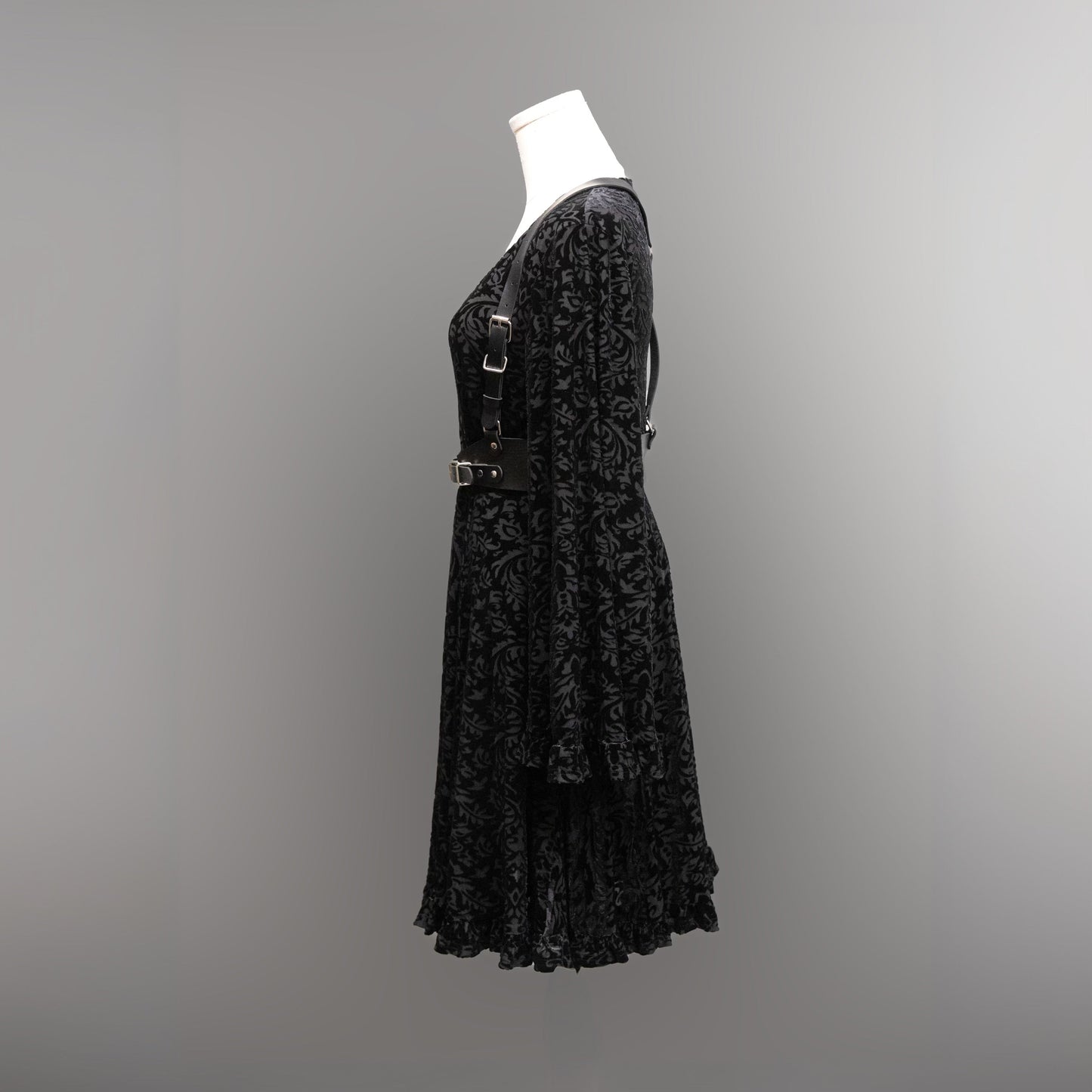 Nyx - Bell Sleeved Velvet Damask Dress with Harness - READY TO SHIP! -  - 