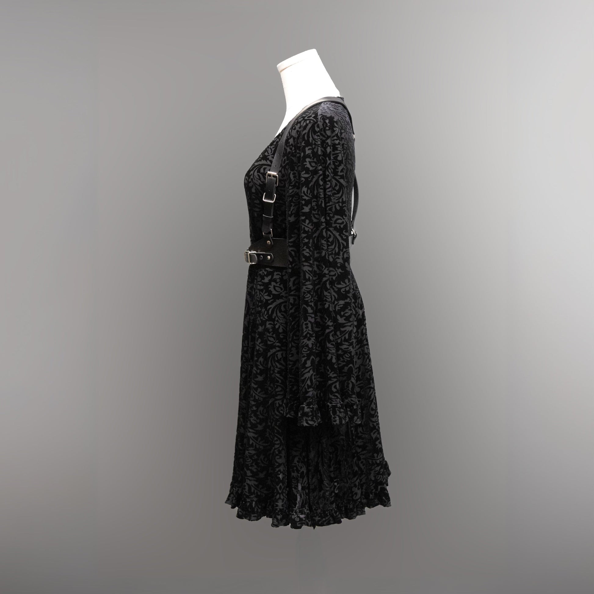 Nyx - Bell Sleeved Velvet Damask Dress with Harness - READY TO SHIP! -  - 