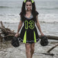 Distressed Z.O.M.B.I.E Cheerleader Costume Set in Black & Neon Green