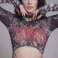 Widow Graveyard Anthem Skull Mesh Cut Out Long Sleeve Bodysuit Graphic XS