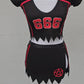 Go Devils Costume Set in Red & Black with Top, Skirt, Jacket & Leg Warmers
