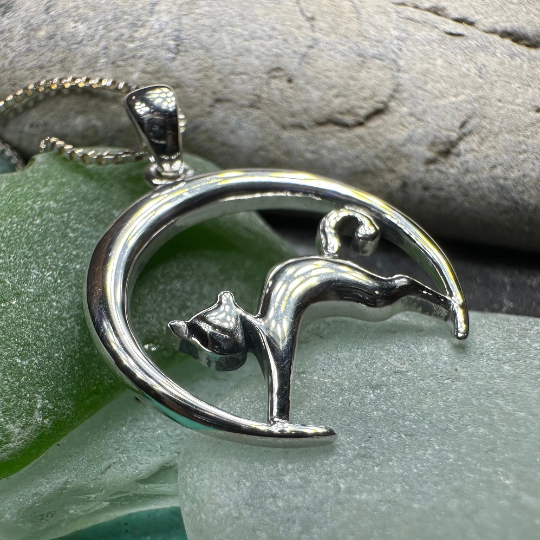 Crescent Moonrise Cat Necklace -  - Pendant