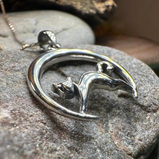 Crescent Moonrise Cat Necklace -  - Pendant