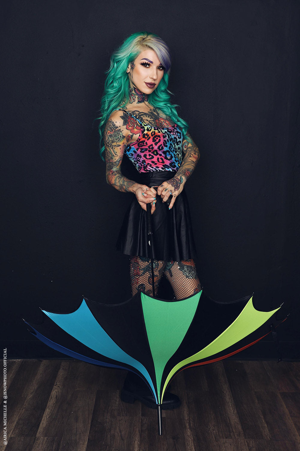 Batwing Pagoda Umbrella [Goth Rainbow]