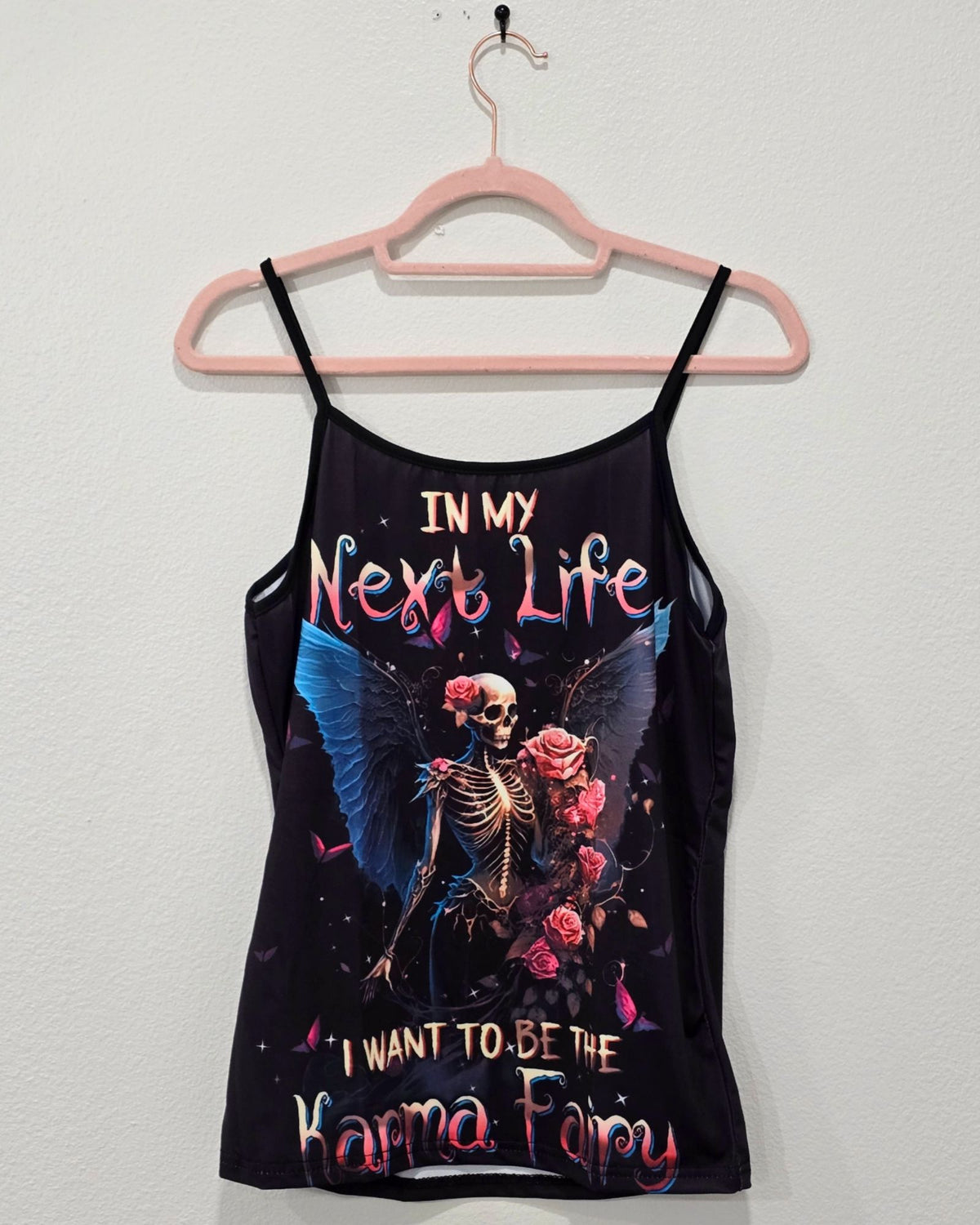 Karma Fairy Skull Angel Wings Double Sided Cami Top Goth Festival Shirt L New
