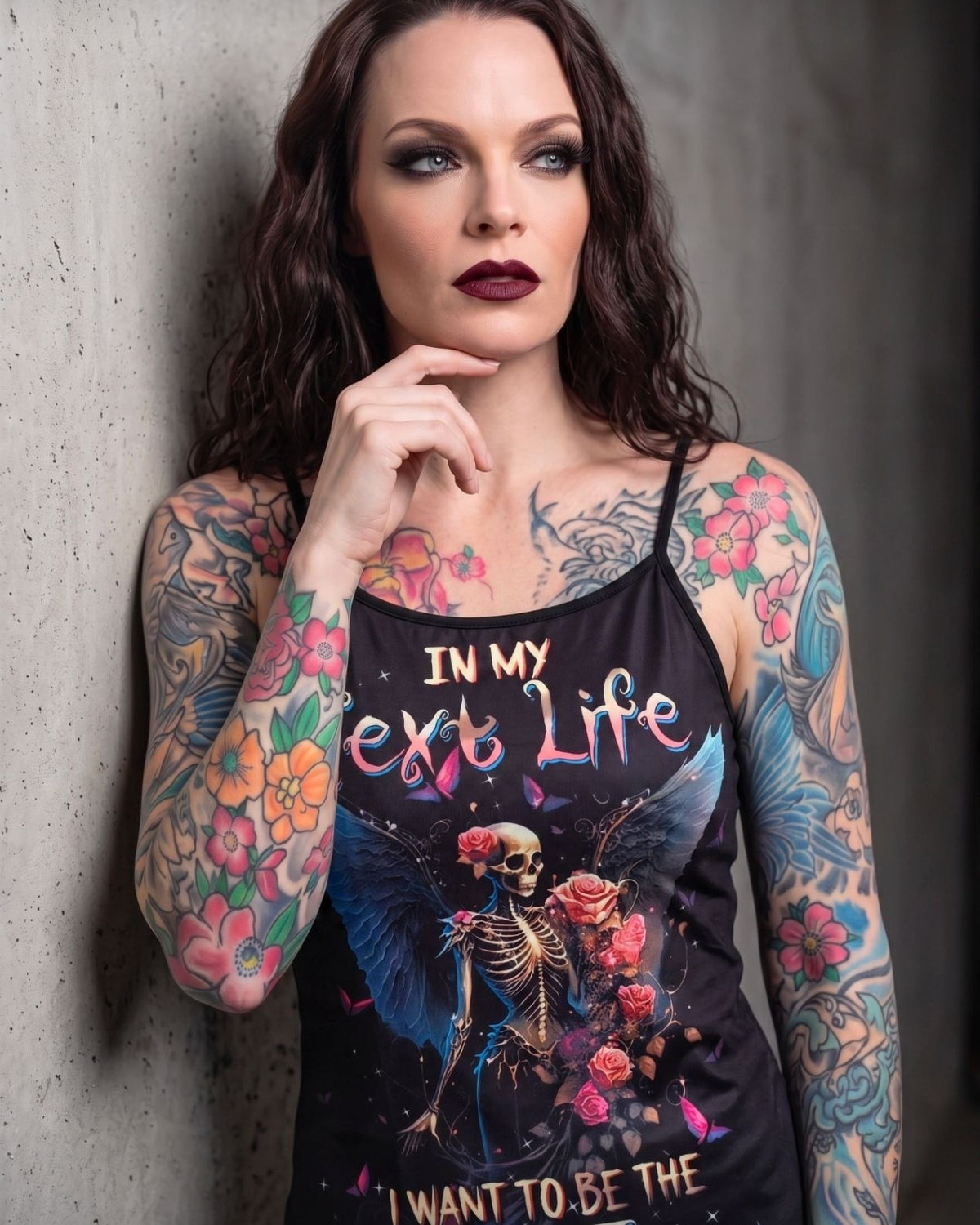 Karma Fairy Skull Angel Wings Double Sided Cami Top Goth Festival Shirt L New