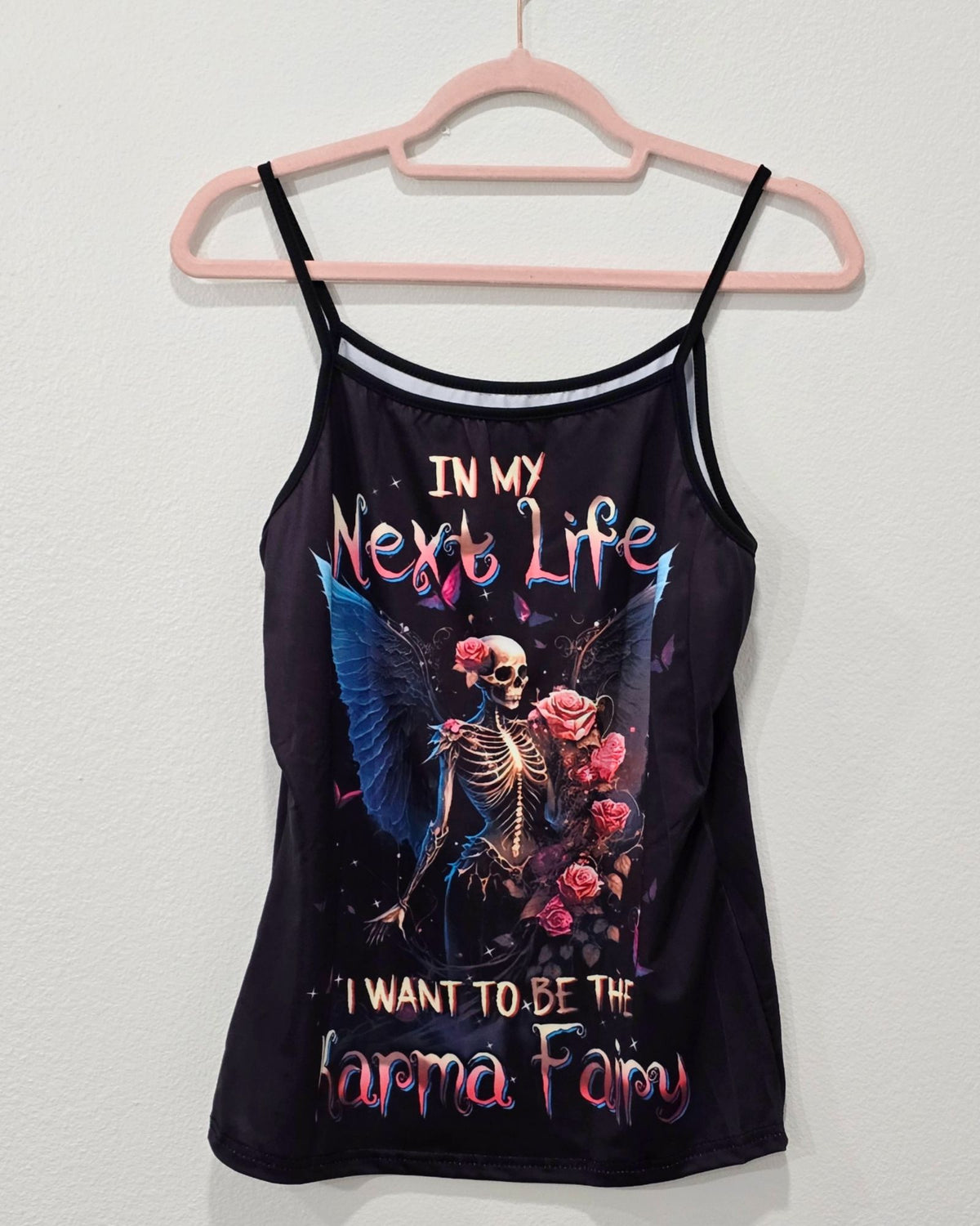 Karma Fairy Skull Angel Wings Double Sided Cami Top Goth Festival Shirt L New