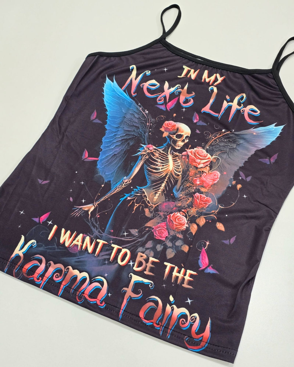 Karma Fairy Skull Angel Wings Double Sided Cami Top Goth Festival Shirt L New