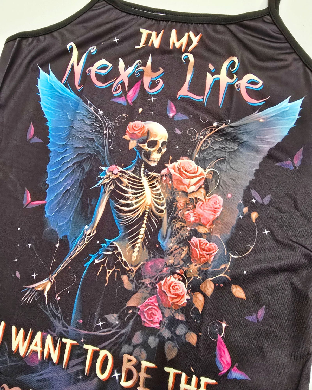 Karma Fairy Skull Angel Wings Double Sided Cami Top Goth Festival Shirt L New