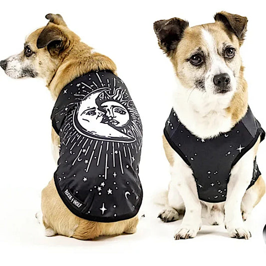 Celestial Pet Vest | Vegan Sun & Moon Print | Pullover Design Black & White - Rogue + Wolf - Pet Vests