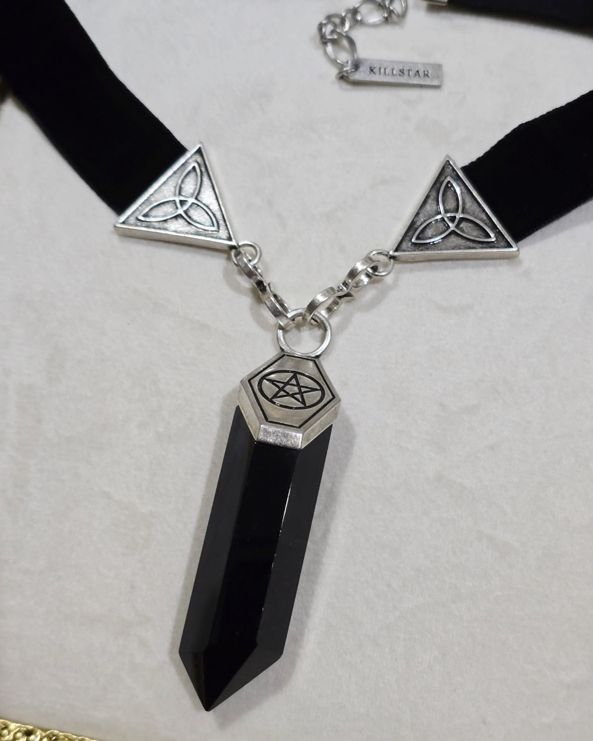 Killstar Wiccan Crystal Pendant Velvet Choker Pentagram Triquetra Necklace