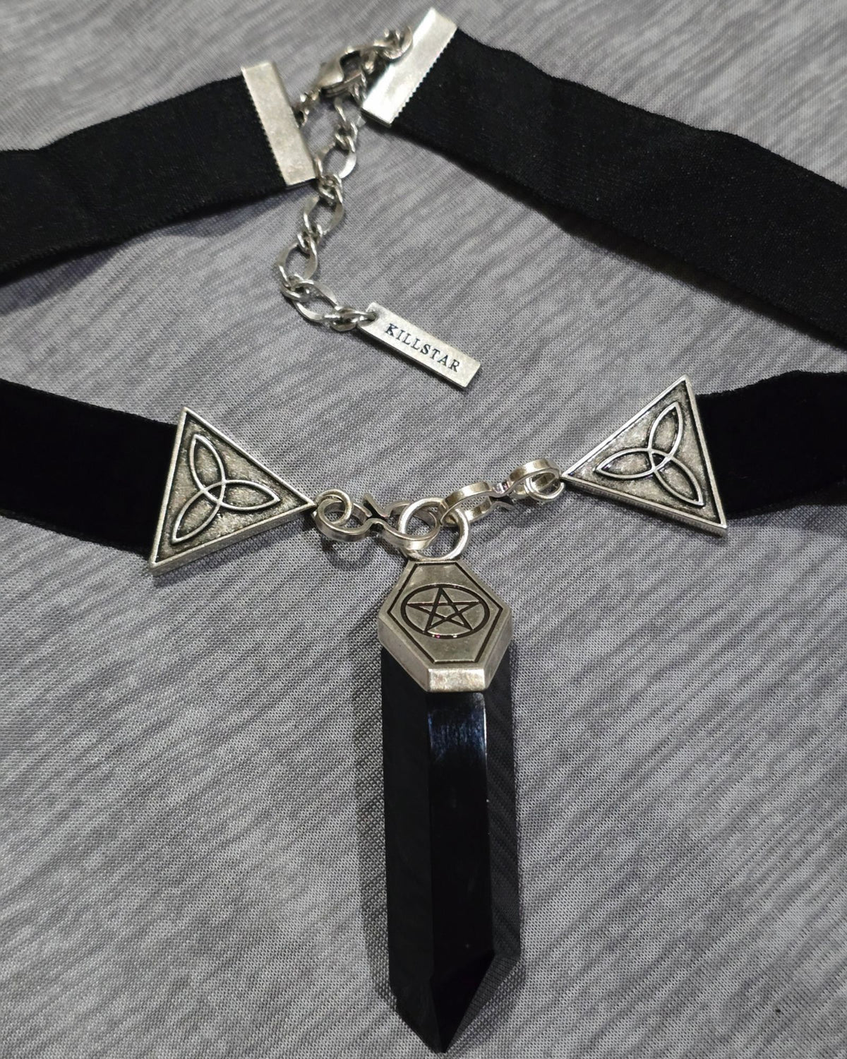 Killstar Wiccan Crystal Pendant Velvet Choker Pentagram Triquetra Necklace