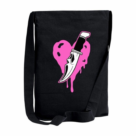 Scream Heart Crossbody Sling Tote Bag Black & Pink