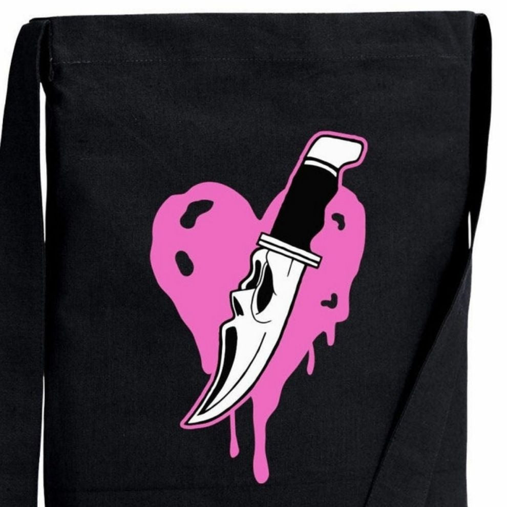 Scream Heart Crossbody Sling Tote Bag Black & Pink