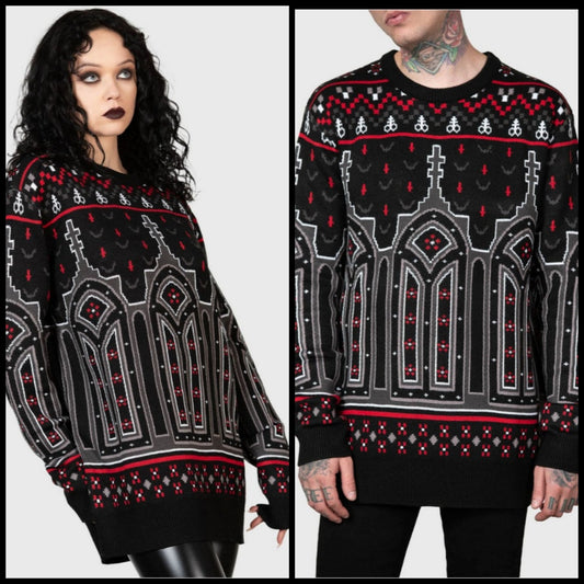 Gothic Devil On My Back Sweater Unisex Knitted Black/Red XXL