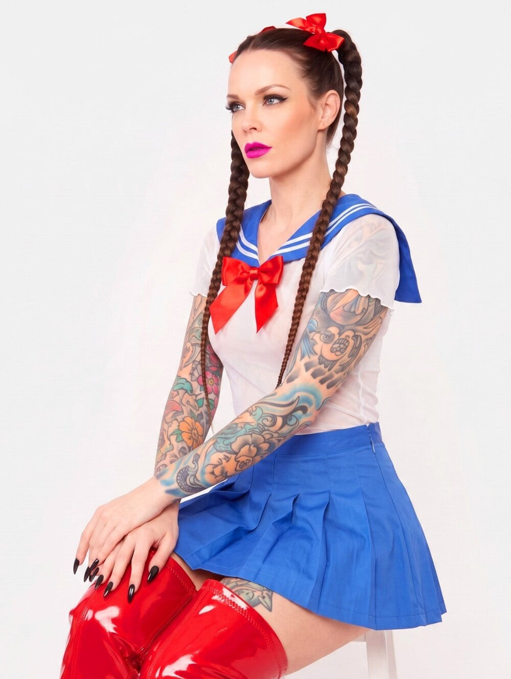 Trickz N Treatz Sailor Moon Cosplay Sheer Mesh Top Pleated Mini Skirt Set S