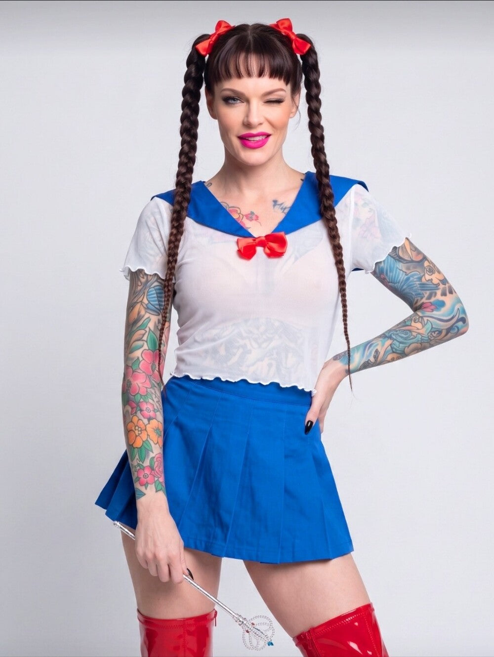 Trickz N Treatz Sailor Moon Cosplay Sheer Mesh Top Pleated Mini Skirt Set S