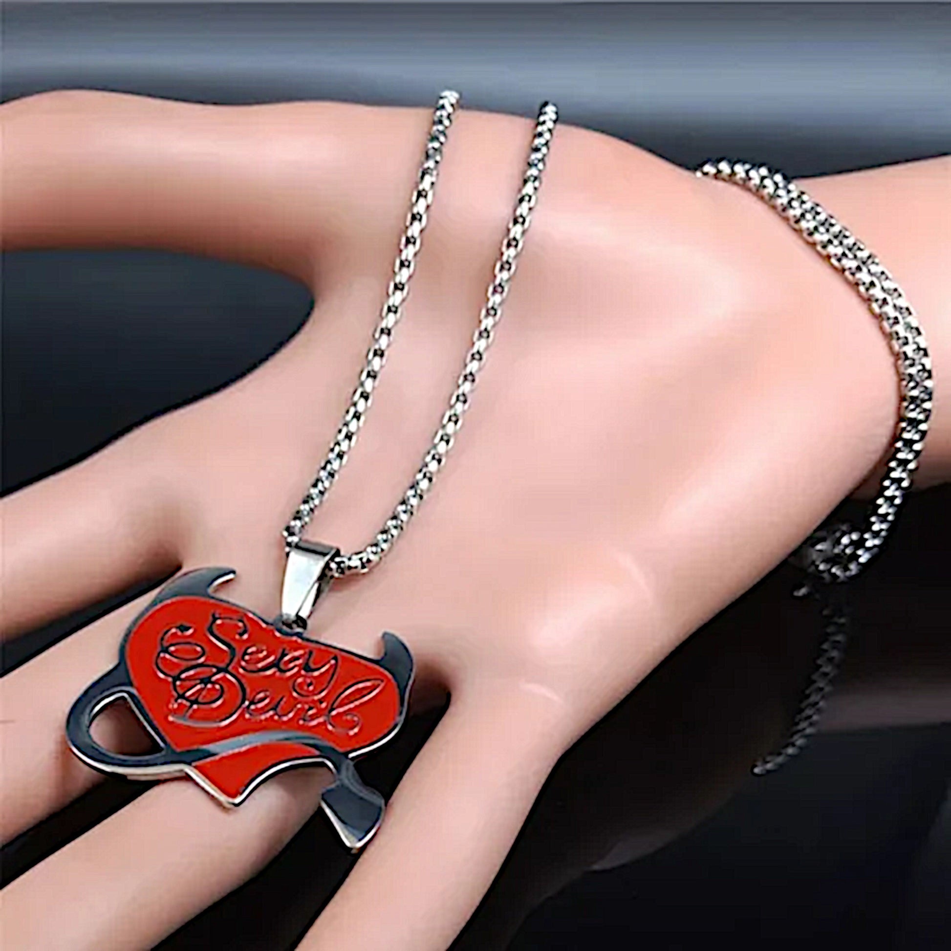 S*xy Devil Pendant | Red Heart Stainless Steel Necklace - A Gothic Universe - Necklaces