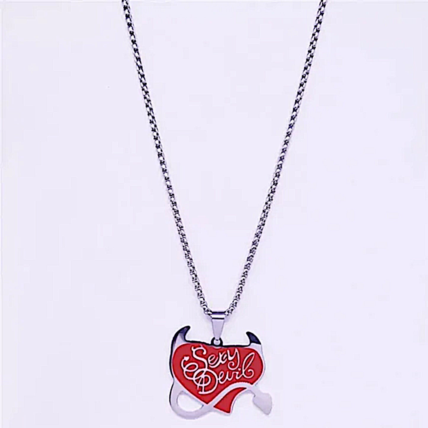 S*xy Devil Pendant | Red Heart Stainless Steel Necklace - A Gothic Universe - Necklaces