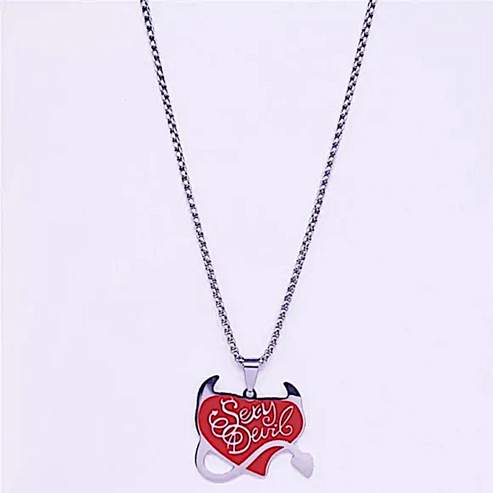 S*xy Devil Pendant | Red Heart Stainless Steel Necklace - A Gothic Universe - Necklaces