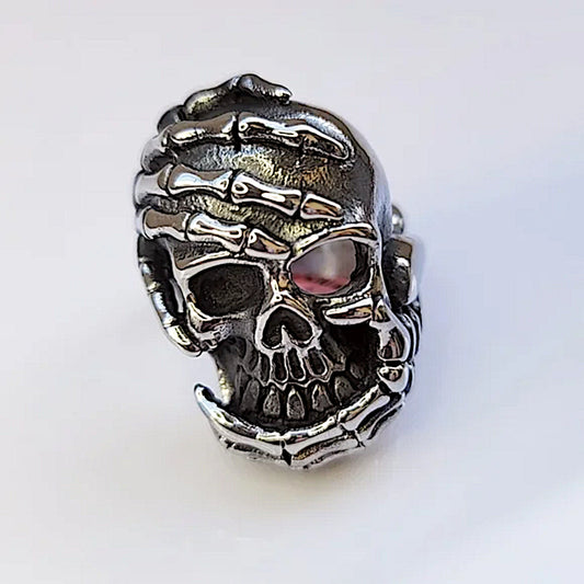 Shut Up Men's Biker Ring | Black Oxidized Stainless Steel - Evil King Theme - A Gothic Universe - Rings