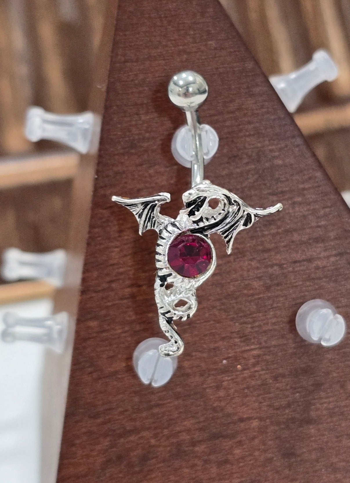 Painful Pleasures Dragon Navel Ring in 14G Surgical Steel with Ruby Red Gem