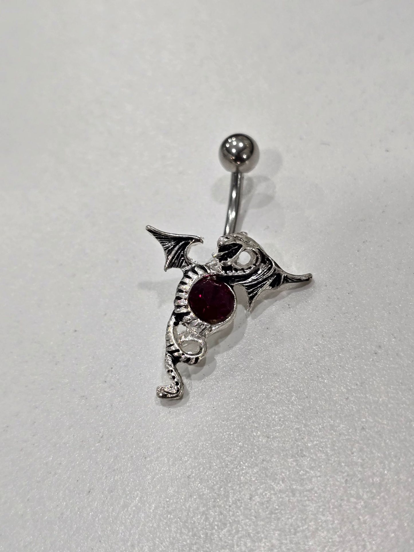 Painful Pleasures Dragon Navel Ring in 14G Surgical Steel with Ruby Red Gem