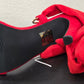 Red Suede Stiletto Heels with Wraparound Straps & Gold O-Rings