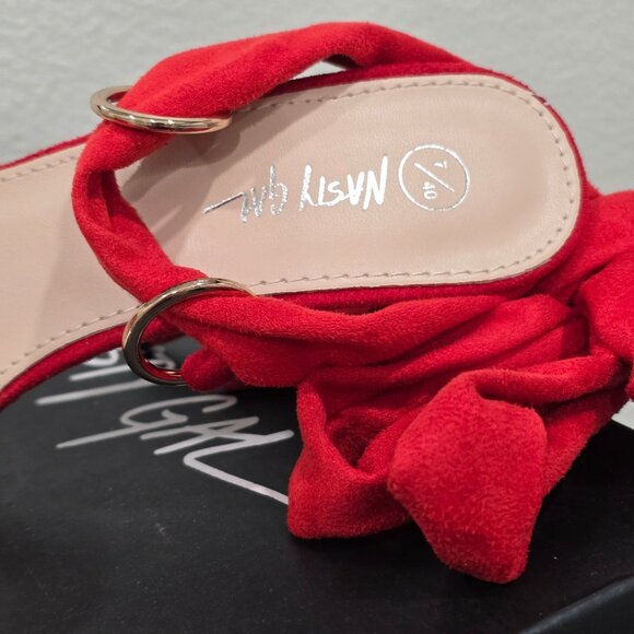 Red Suede Stiletto Heels with Wraparound Straps & Gold O-Rings