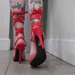 Red Suede Stiletto Heels with Wraparound Straps & Gold O-Rings