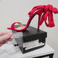 Red Suede Stiletto Heels with Wraparound Straps & Gold O-Rings