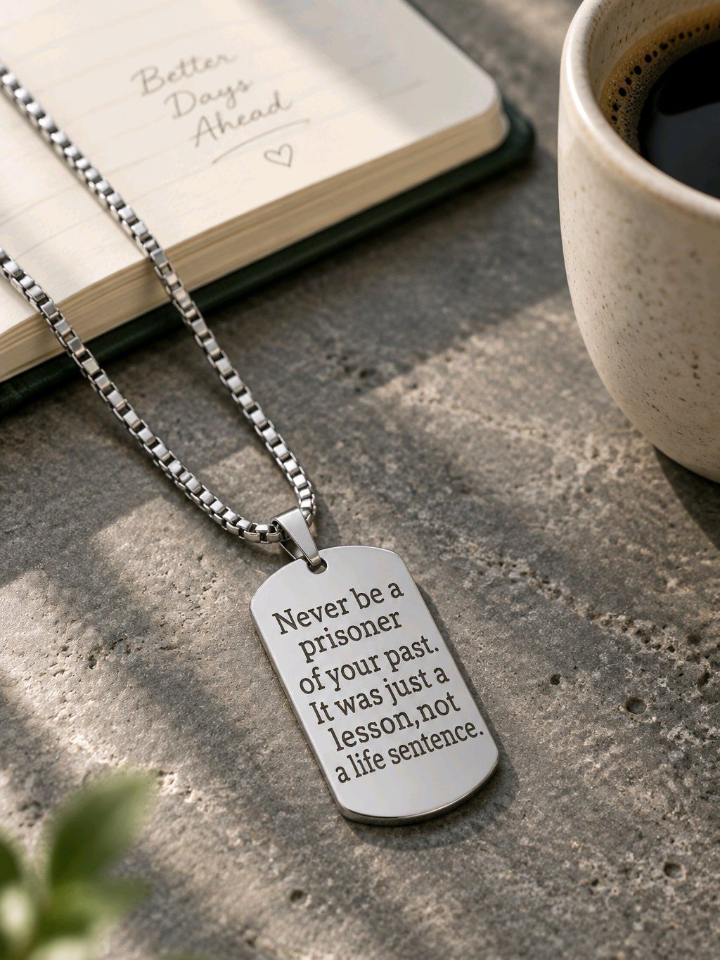 Inspirational Mantra Dog Tag Necklace Stainless Steel Quote Pendant 20"