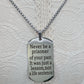 Inspirational Mantra Dog Tag Necklace Stainless Steel Quote Pendant 20"