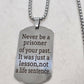 Inspirational Mantra Dog Tag Necklace Stainless Steel Quote Pendant 20"