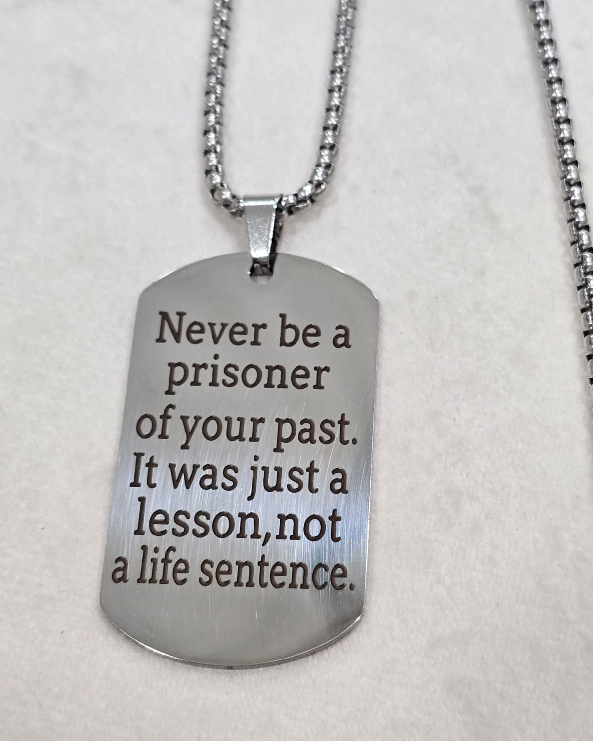Inspirational Mantra Dog Tag Necklace Stainless Steel Quote Pendant 20"