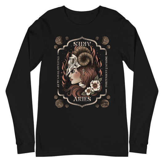 Aries Zodiac Long Sleeve Shirt – Goth T-Shirt for Night Dominance -  - Long Sleeve Shirt