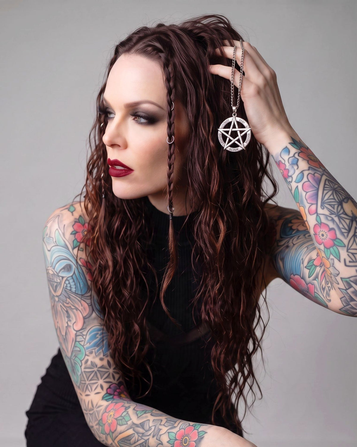 Solomonic Pentagram Tetragrammaton Occult Necklace Stainless Steel Pendant 22"