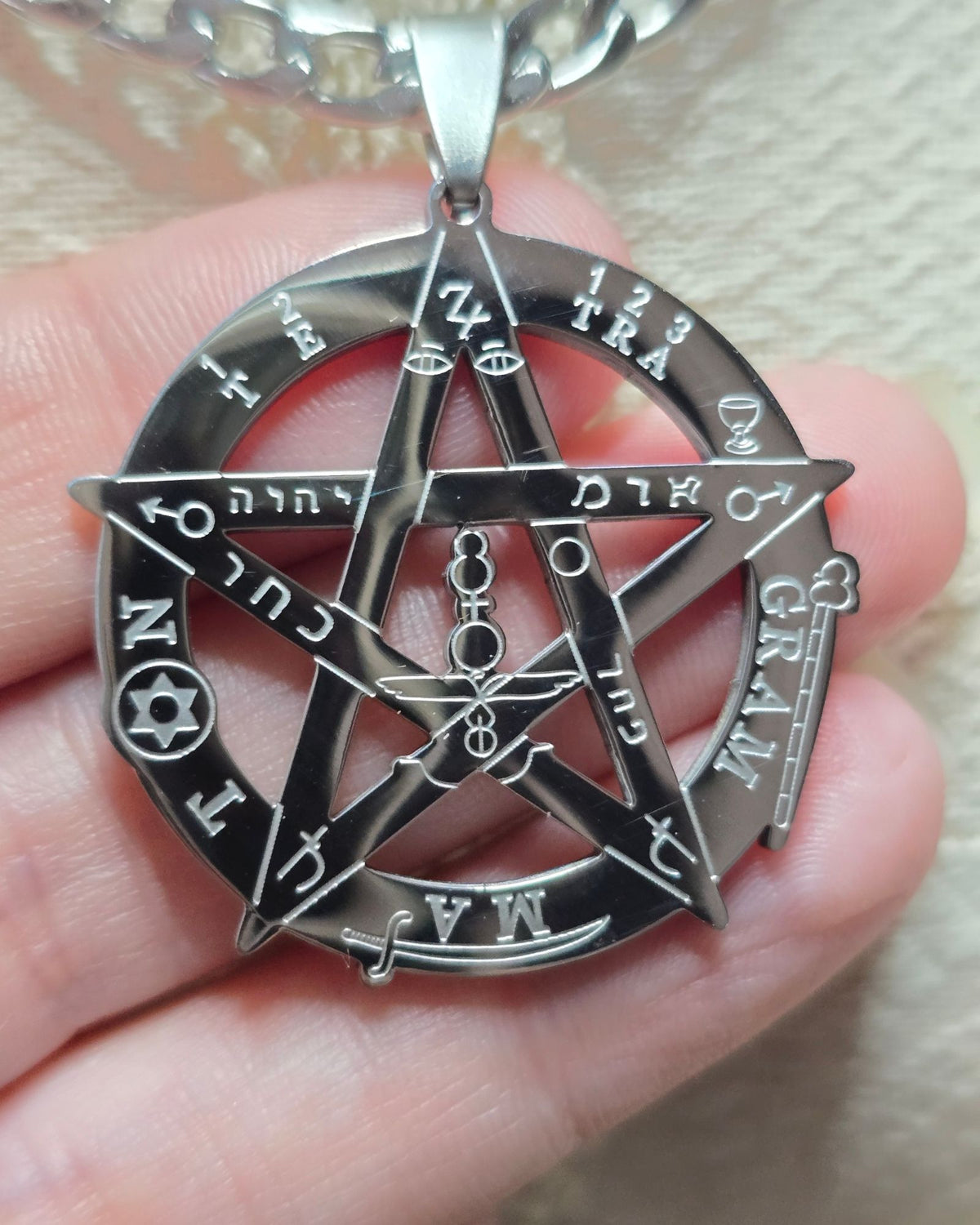 Solomonic Pentagram Tetragrammaton Occult Necklace Stainless Steel Pendant 22"