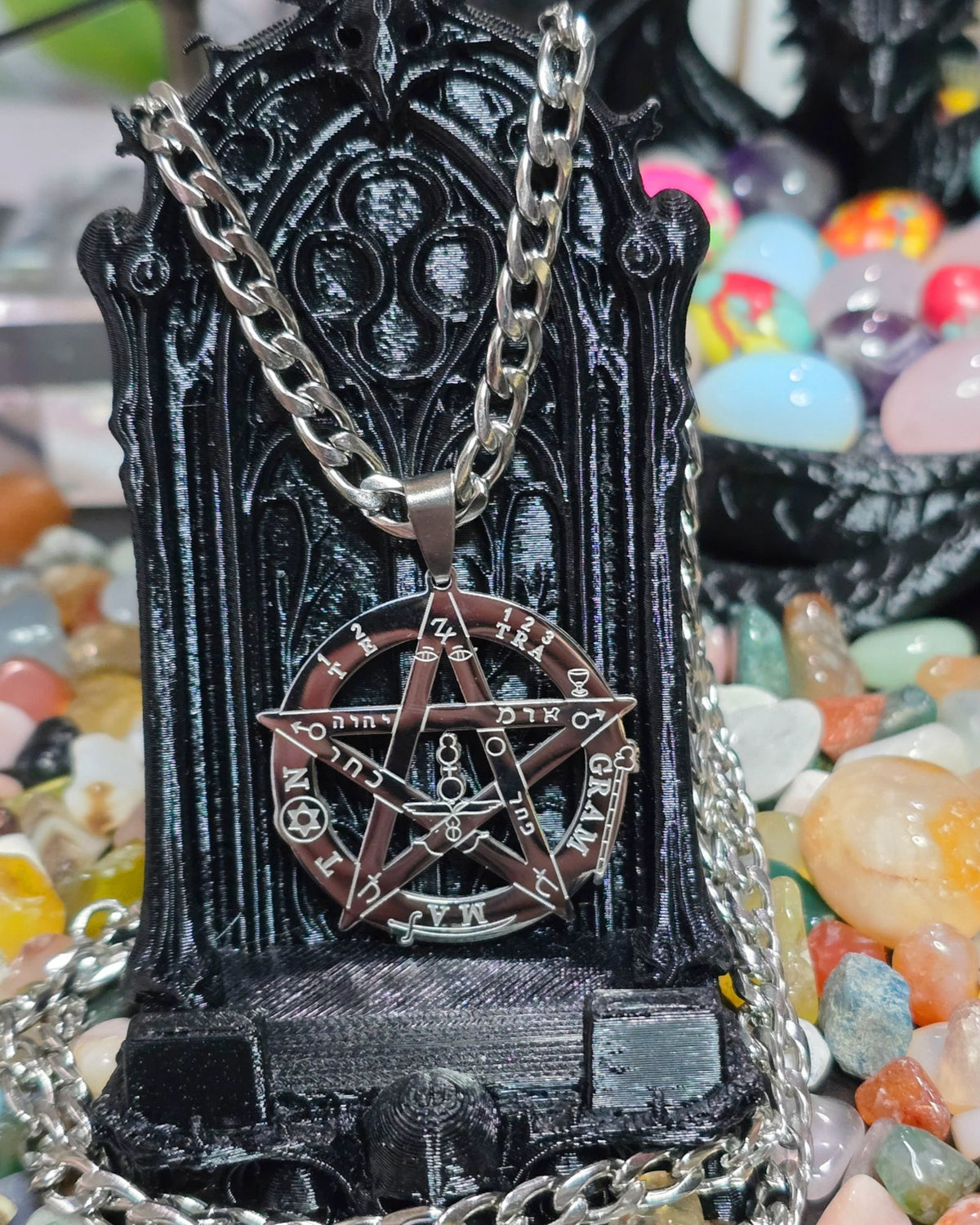 Solomonic Pentagram Tetragrammaton Occult Necklace Stainless Steel Pendant 22"