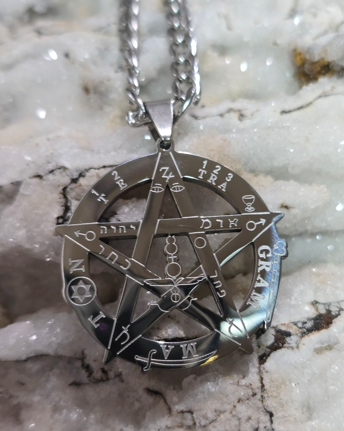Solomonic Pentagram Tetragrammaton Occult Necklace Stainless Steel Pendant 22"