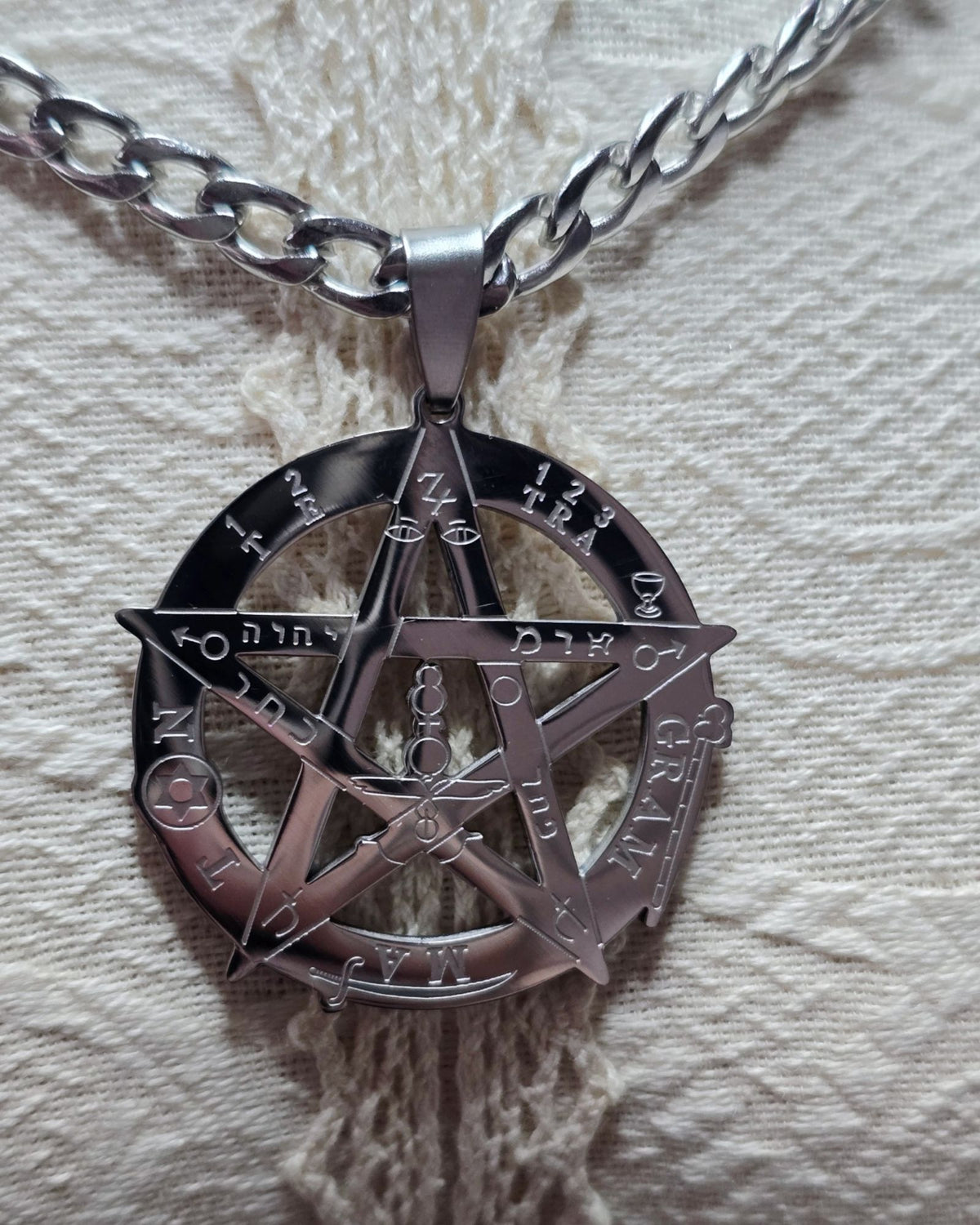 Solomonic Pentagram Tetragrammaton Occult Necklace Stainless Steel Pendant 22"
