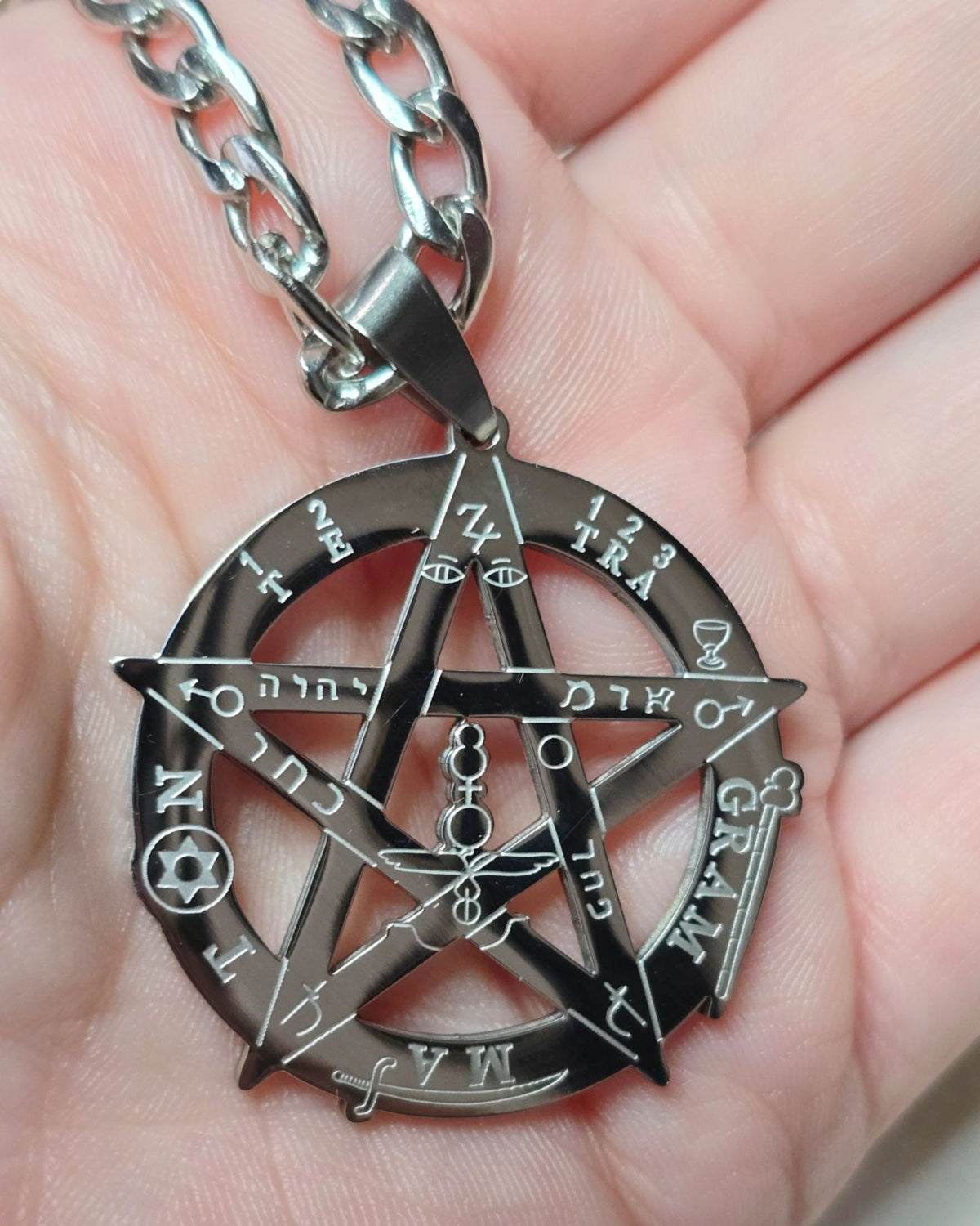 Solomonic Pentagram Tetragrammaton Occult Necklace Stainless Steel Pendant 22"