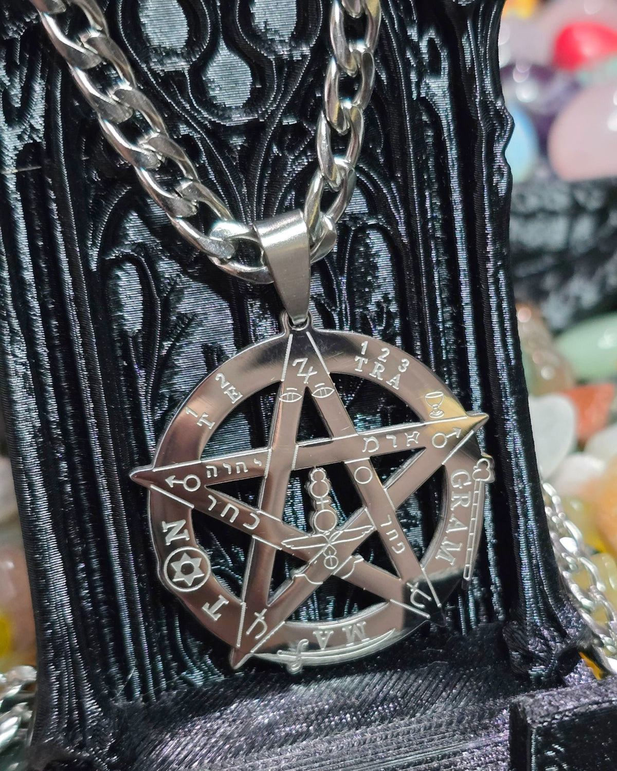 Solomonic Pentagram Tetragrammaton Occult Necklace Stainless Steel Pendant 22"
